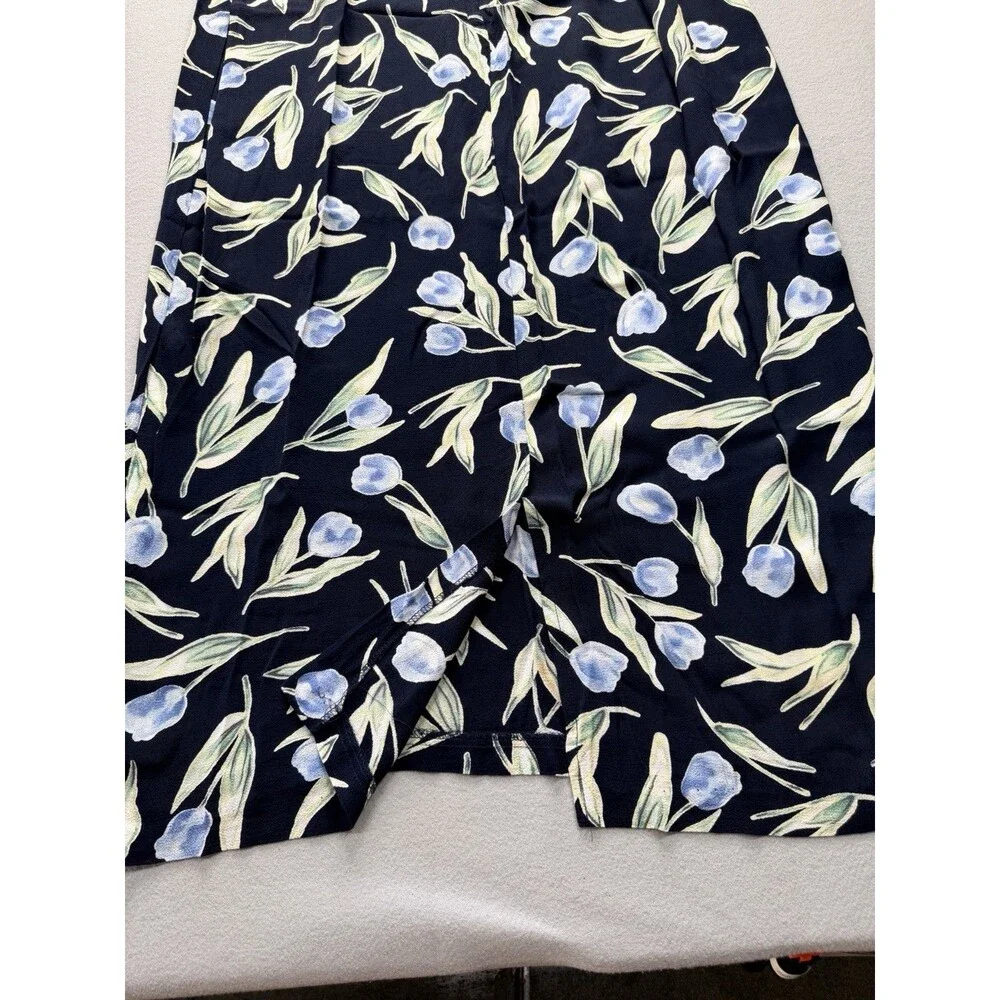 Hillard & Hanson Women’s 1X Blue Floral Rayon Maxi Skirt Made in USA Plus